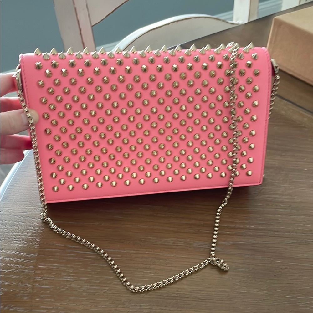 EUC Christian Louboutin Leather Paloma Studded Pink Chain Bag